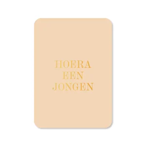 Wenskaart Hoera een jongen (met goudfolie)